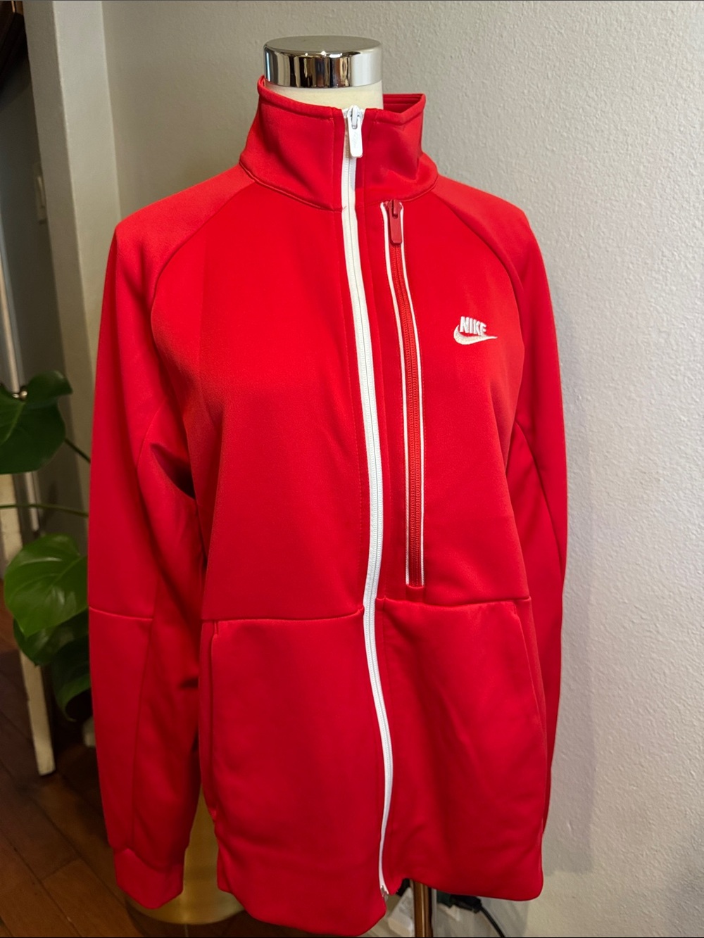 Nike Women's Red Full-Zip Bomber Jacket with White Trim